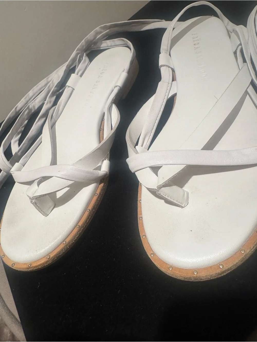 Freda Salvador White Lace-Up Leather Women's Sandals. Size 9. Very flattering!